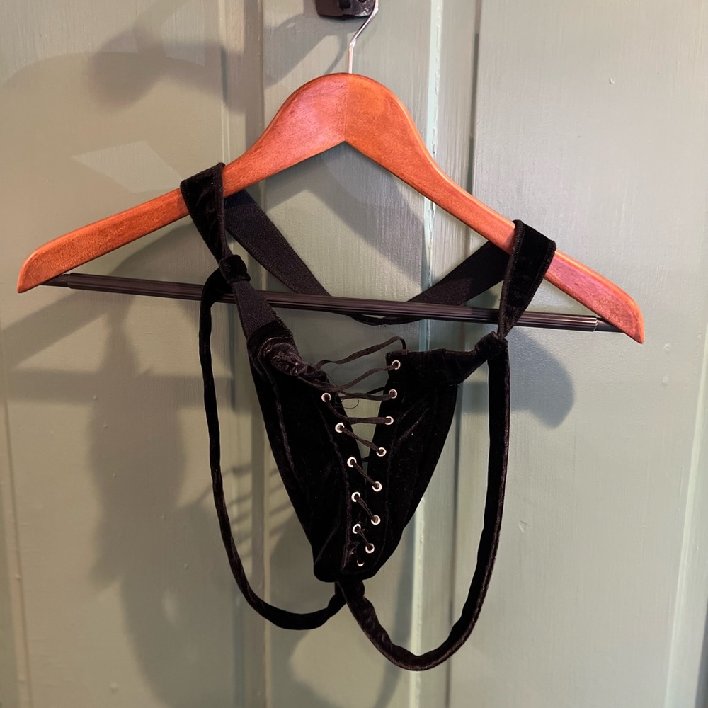 Vintage Zakk Black Velvet Lace Up Jock Strap - Size M